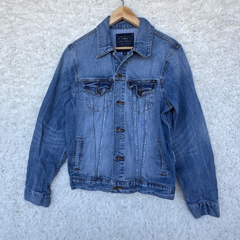 Lucky Brand Denim Jacket Size Medium‎ Classic Indigo Jean Trucker Distressed GUC